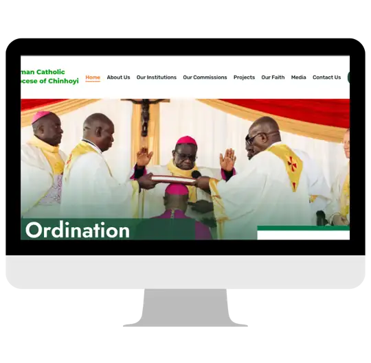 Catholic Diocese of Chinhoyi website shown on a desktop monitor